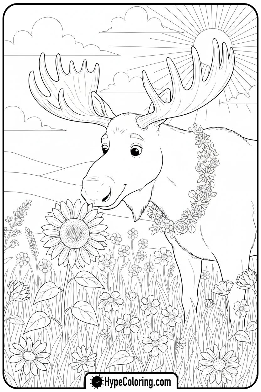 moose-with-flower-garland - moose coloring pages