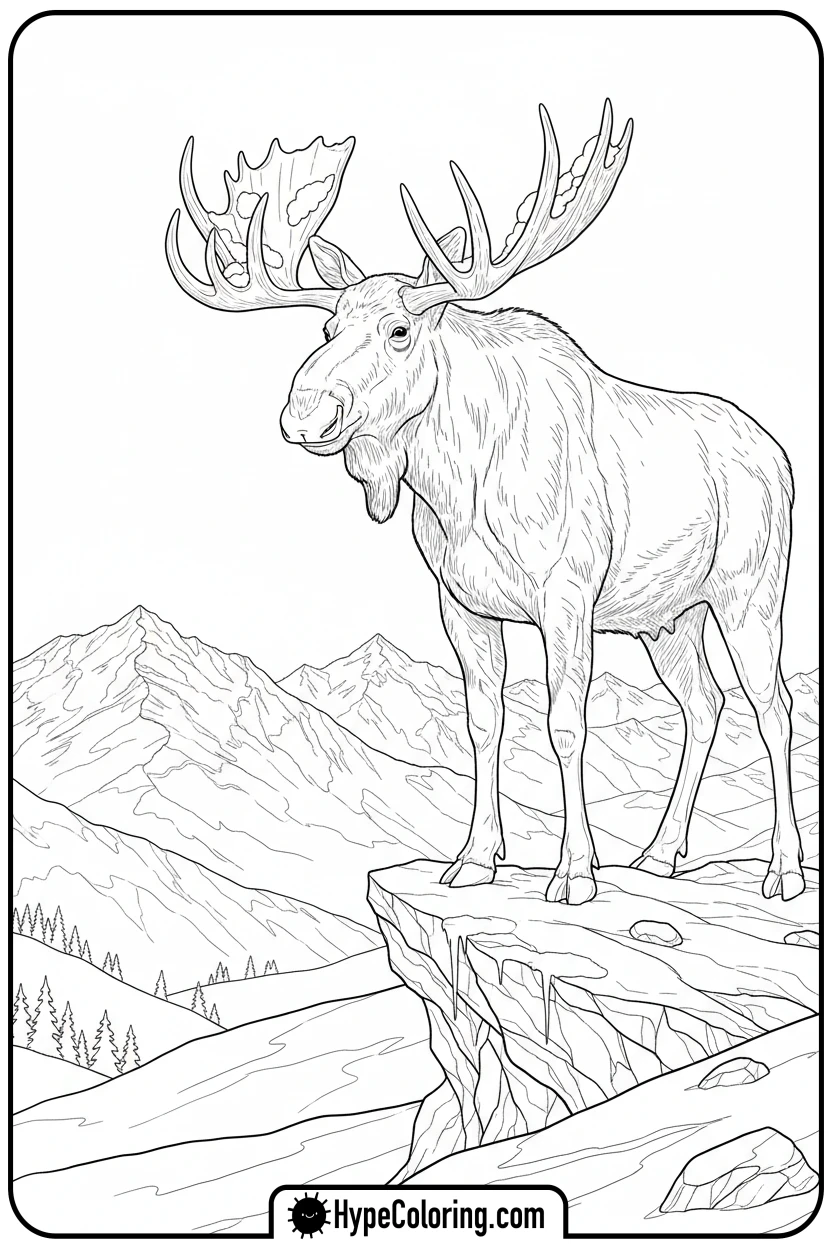 moose-on-snowy-mountain - moose coloring pages