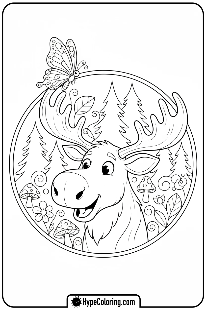 silly-moose-with-butterfly - moose coloring pages