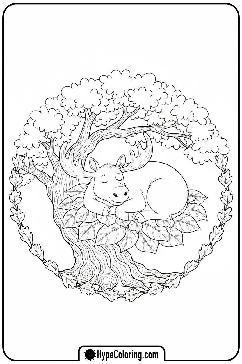 moose-napping-under-tree - moose coloring pages