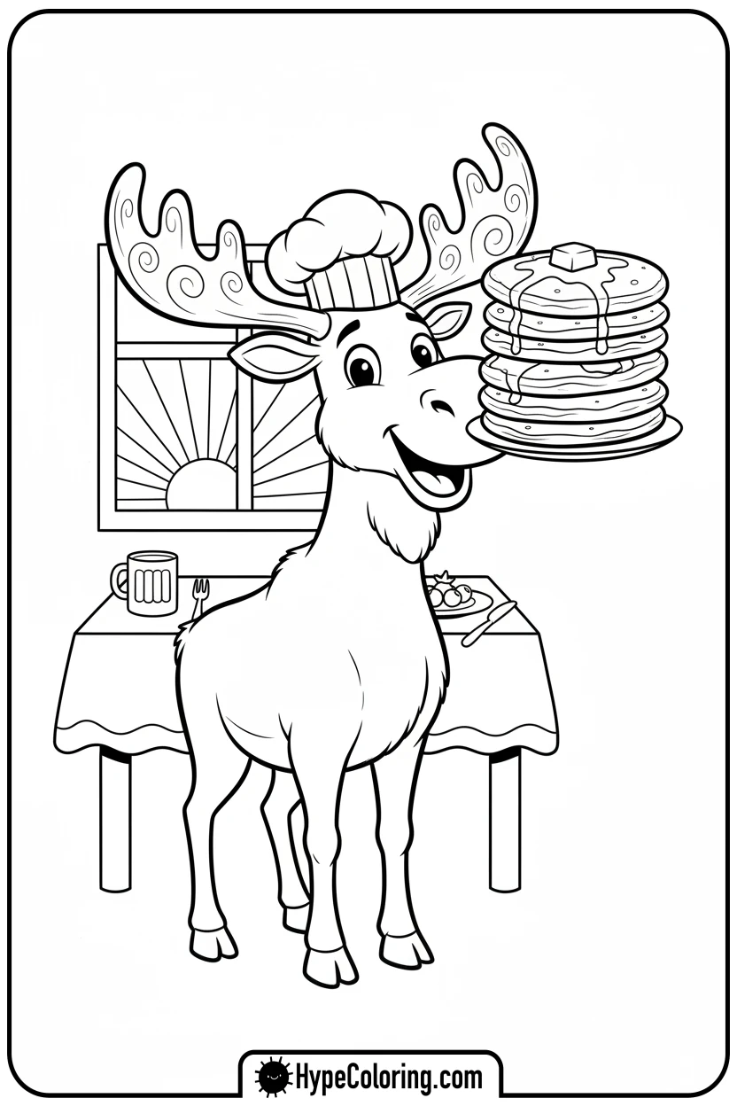 moose-balancing-pancakes - moose coloring pages