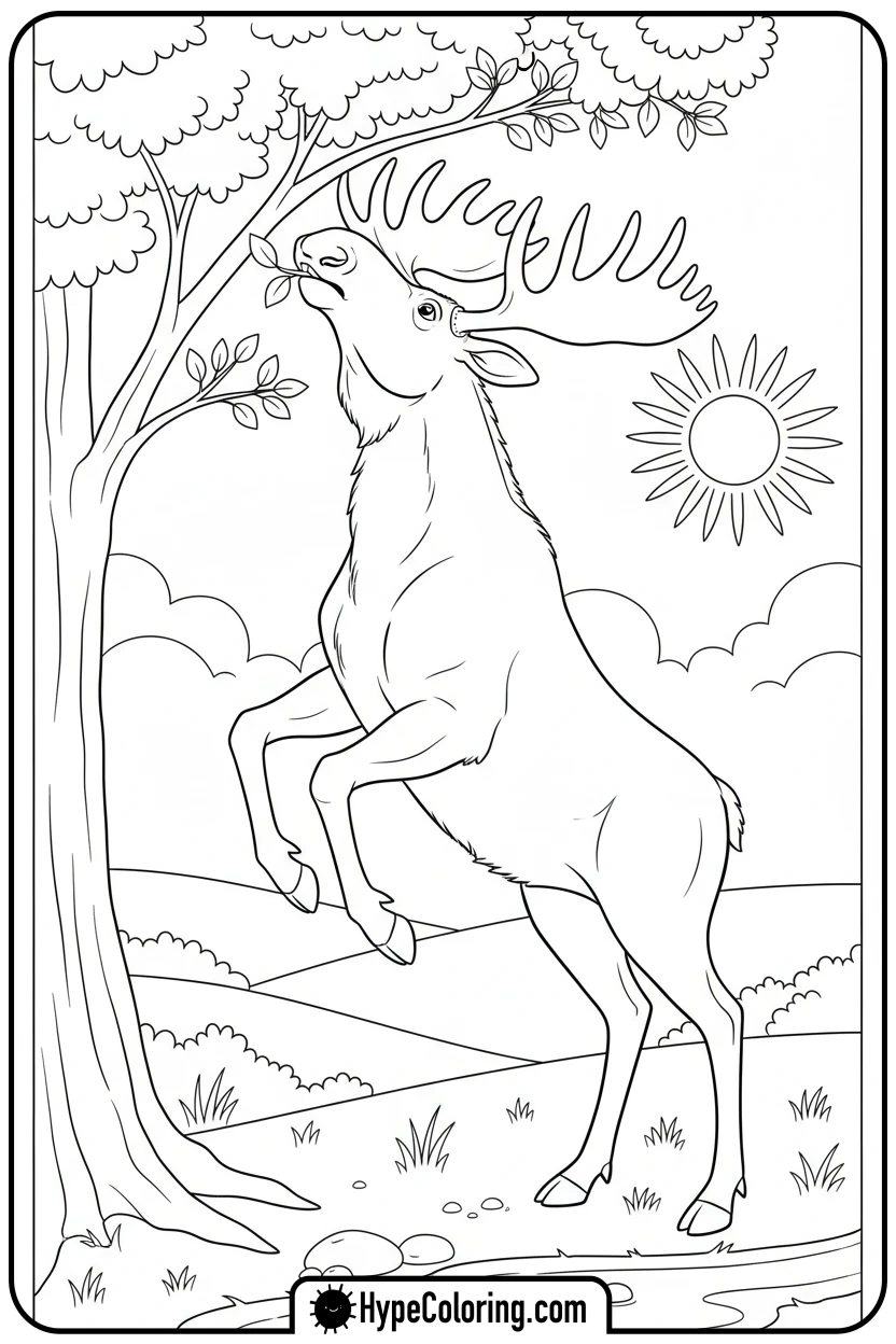 moose-reaching-for-leaves - moose coloring pages