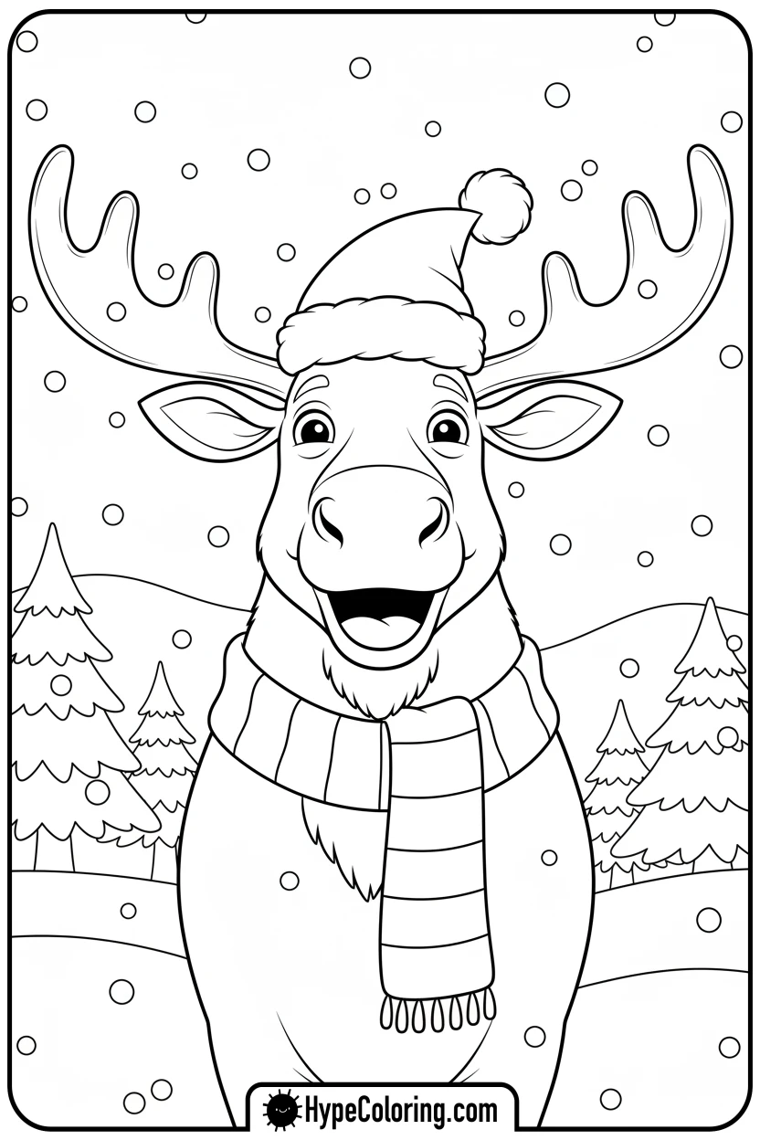 moose-in-scarf-and-hat - moose coloring pages