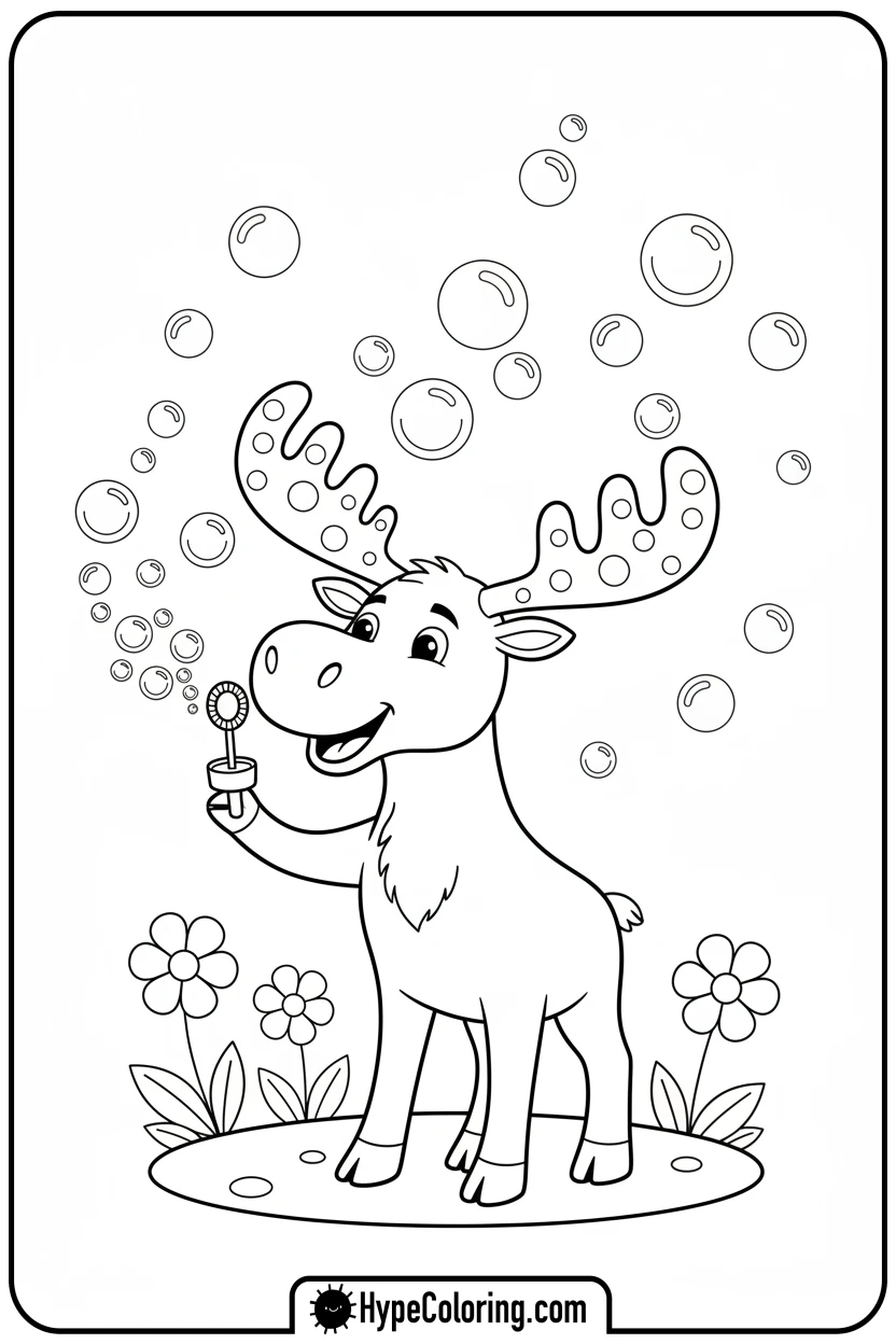 moose-blowing-bubbles - moose coloring pages