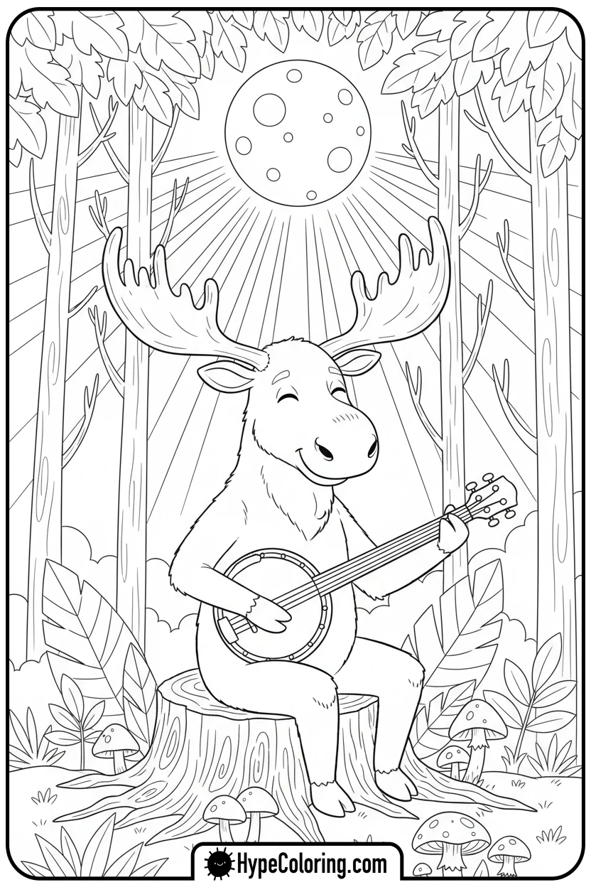 moose-playing-banjo - moose coloring pages