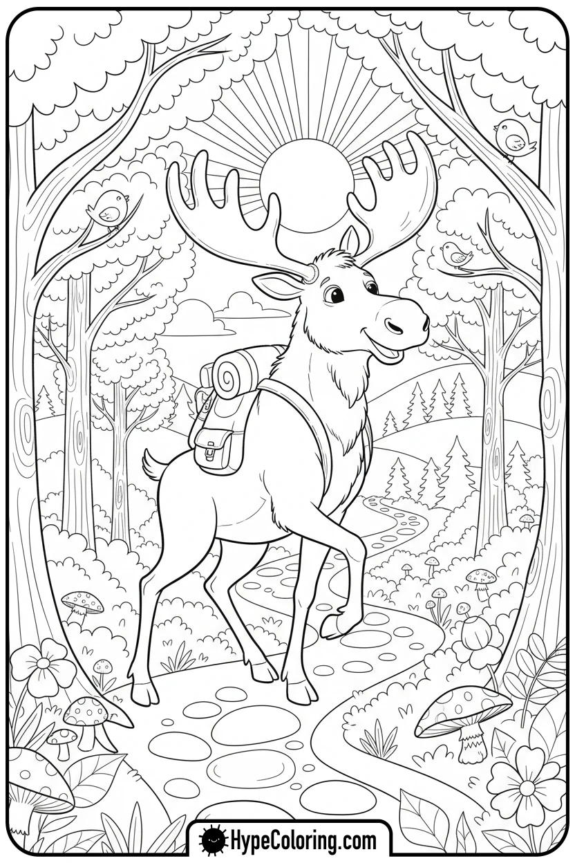 moose-hiking-with-backpack - moose coloring pages