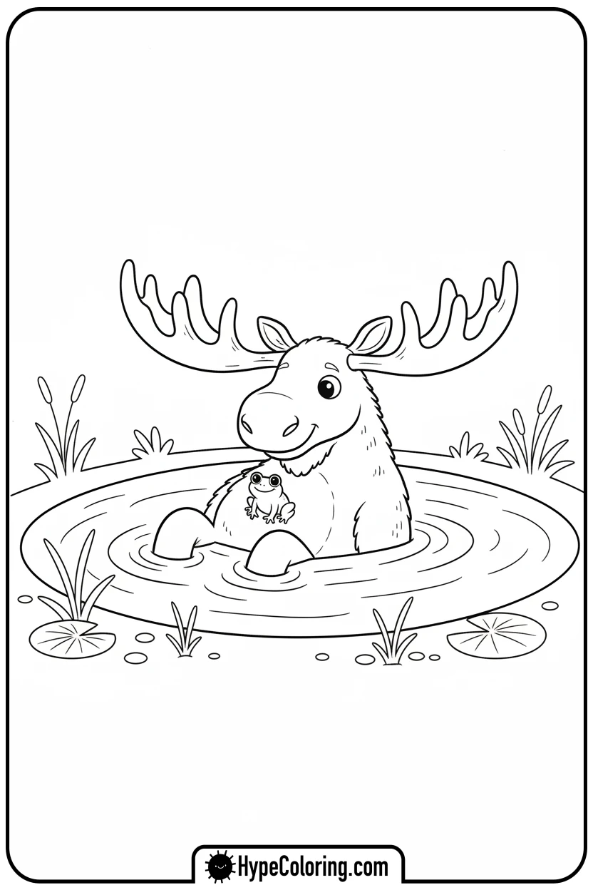 moose-floating-with-frog - moose coloring pages
