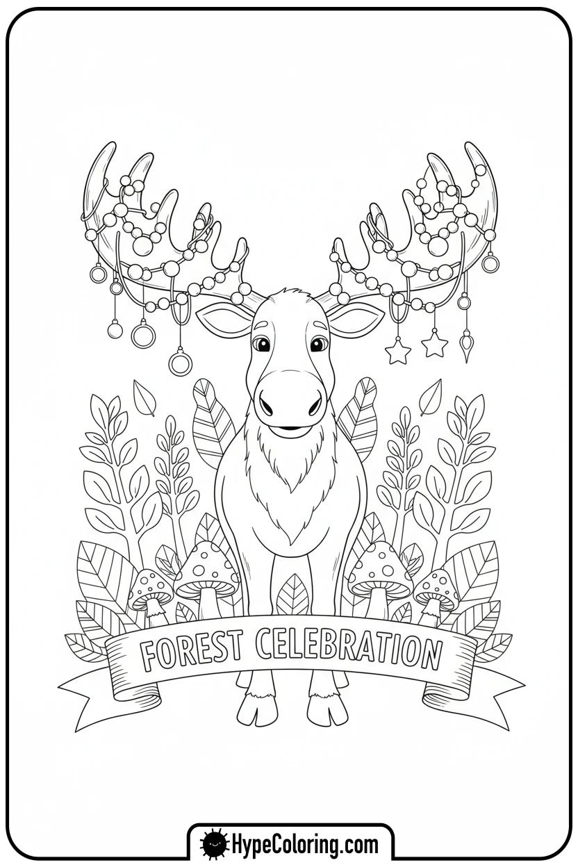 moose-decorating-antlers - moose coloring pages