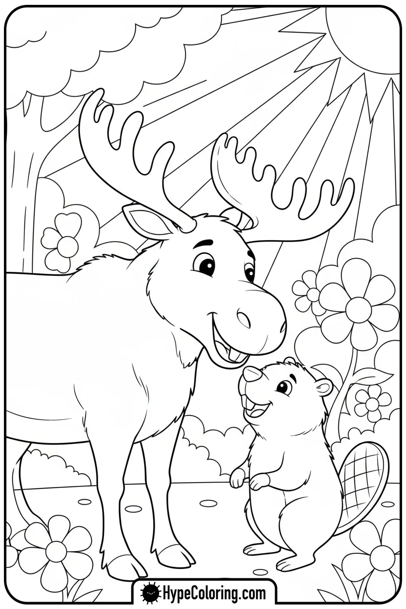 moose-nuzzling-beaver - moose coloring pages