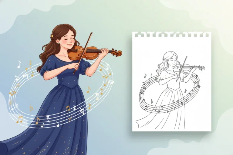 a-serene-girl-with-a - music coloring page