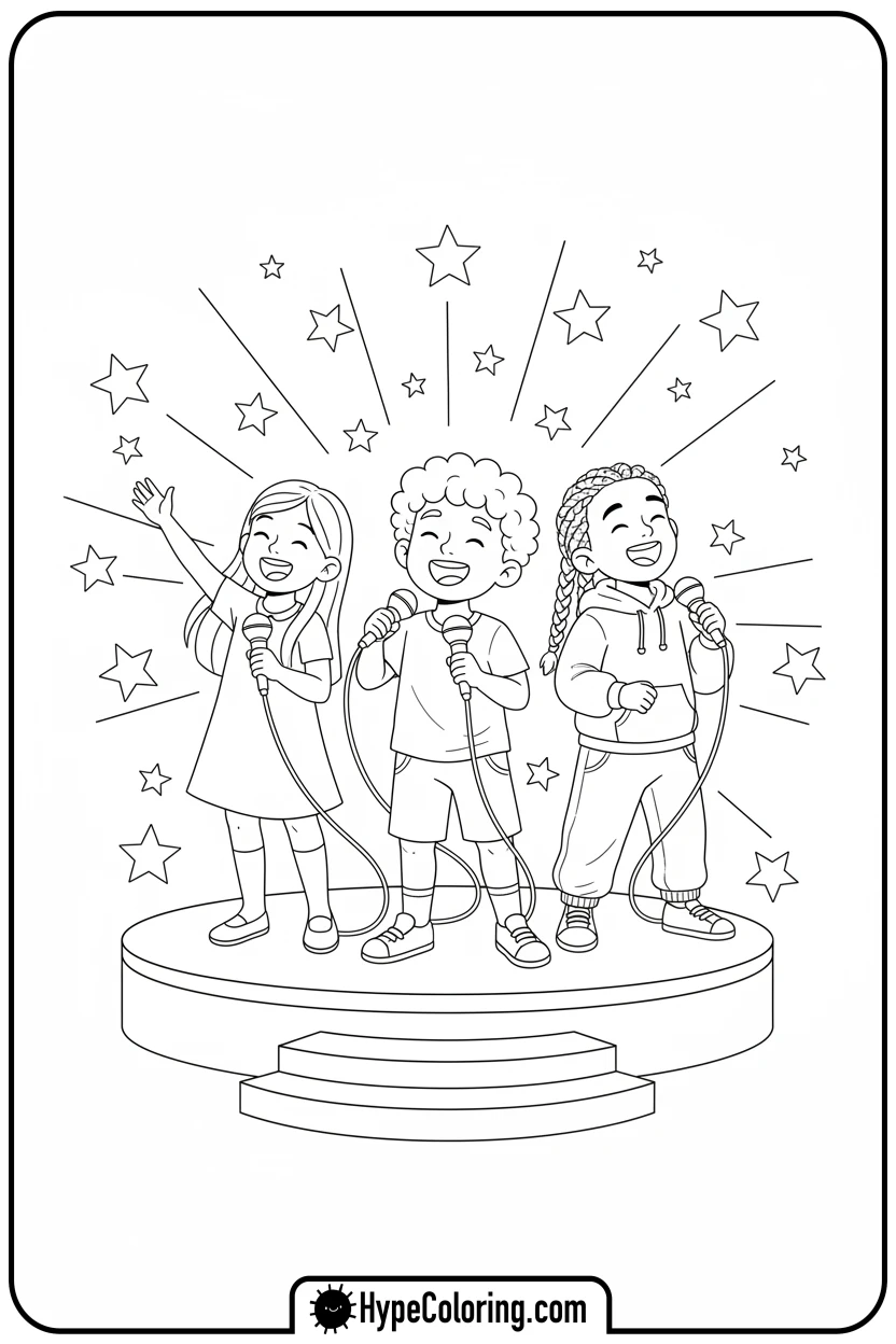 Click to download PDF children-singing-on-stage - music coloring page