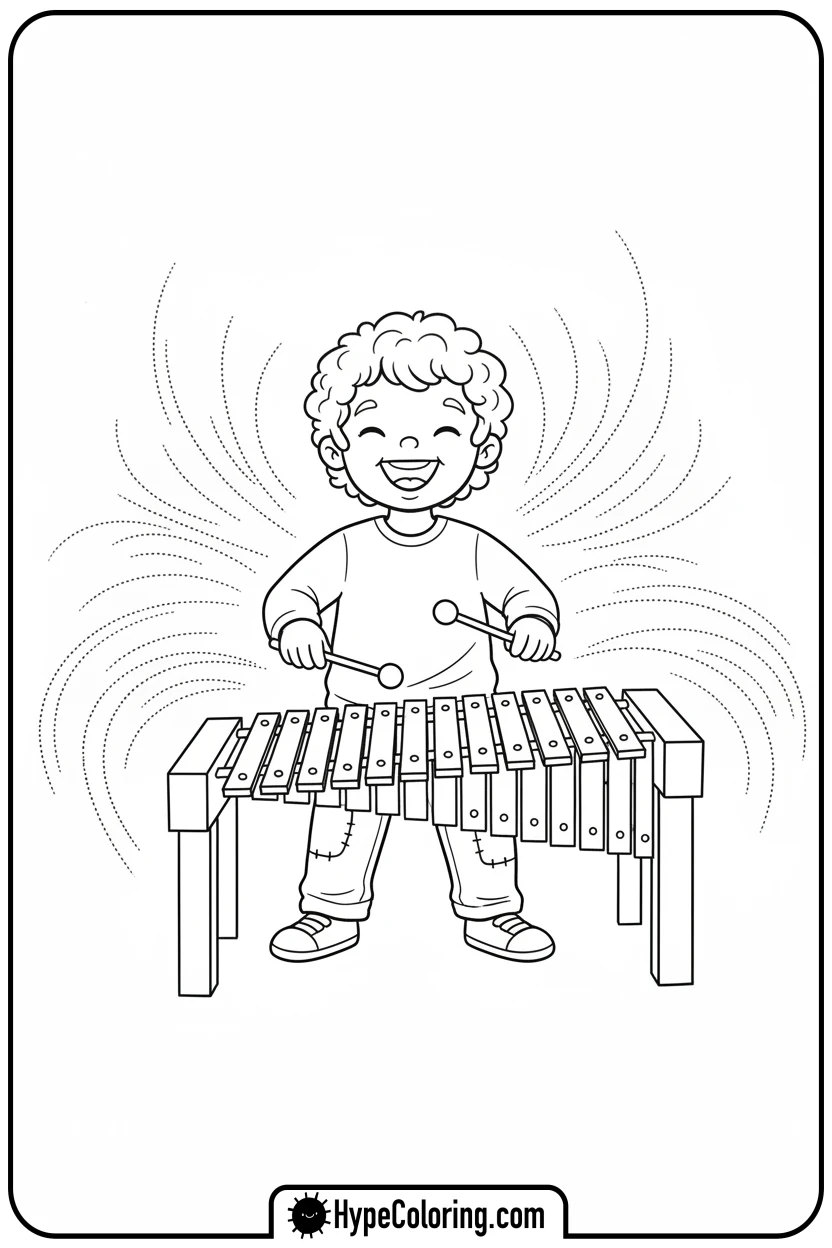 Click to download PDF child-playing-xylophone - music coloring page