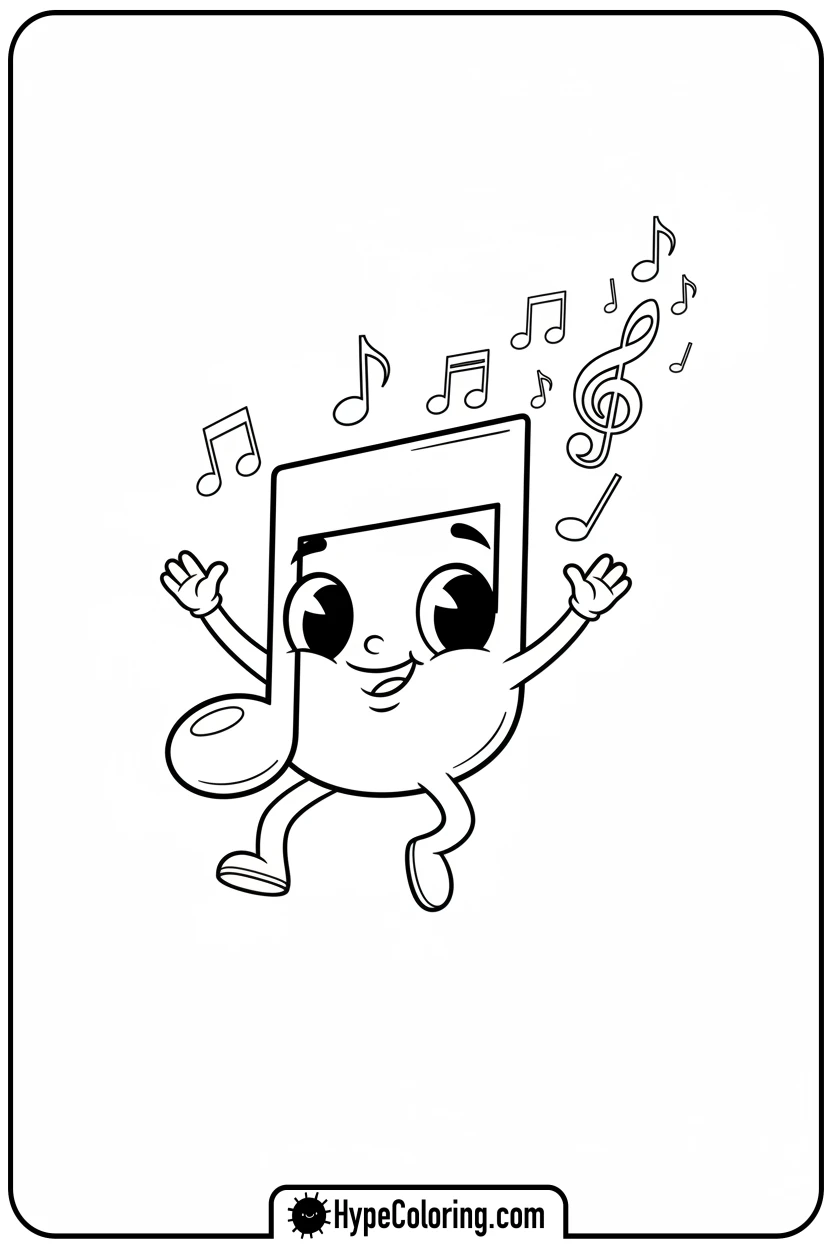 Click to download PDF music-note-character-jumping - music coloring page