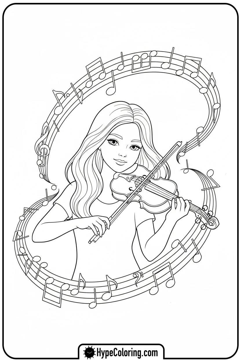 Click to download PDF girl-playing-violin - music coloring page
