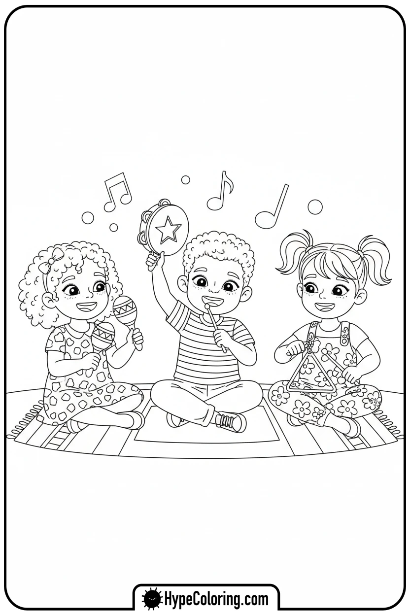 Click to download PDF children-playing-percussion - music coloring page