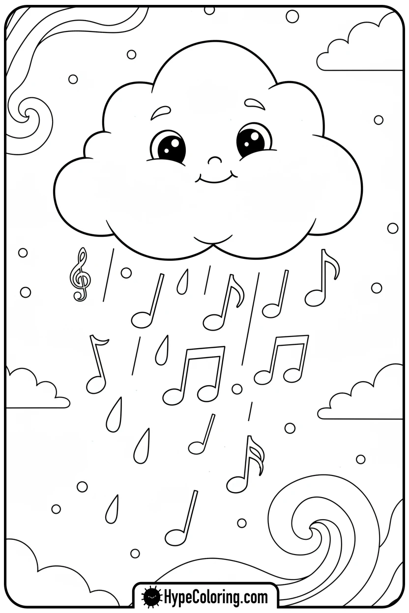 Click to download PDF cloud-raining-music-notes - music coloring page