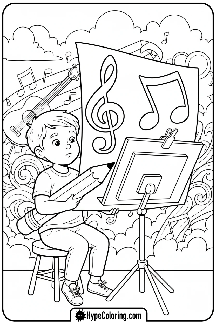 Click to download PDF child-drawing-music-notes - music coloring page