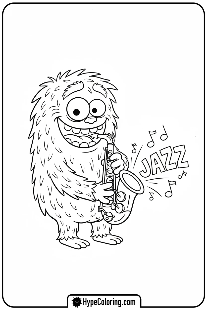 Click to download PDF monster-playing-saxophone - music coloring page