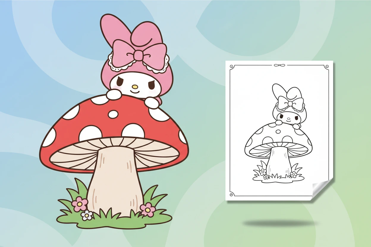 my-melody-playing-hide-and-seek-behind - my melody color pages