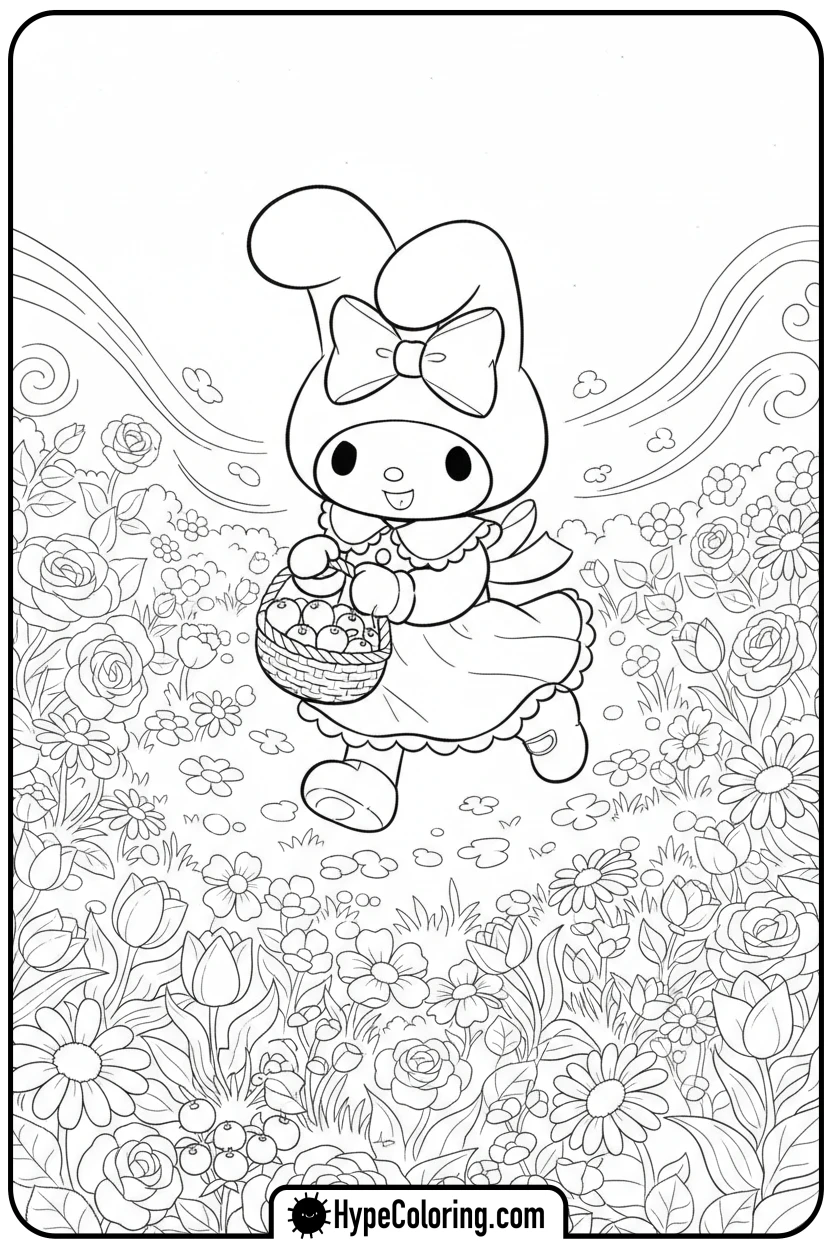 my-melody-skipping-in-berry-field - my melody color pages