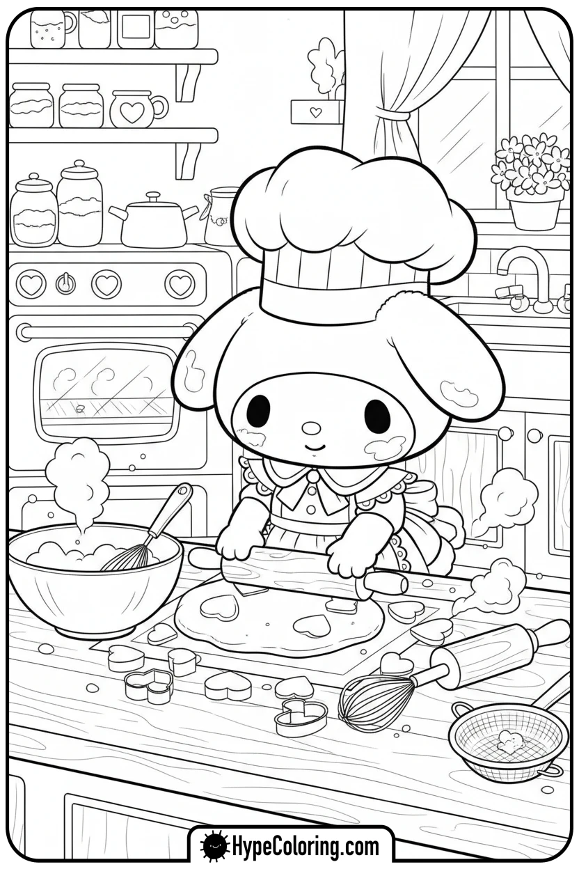 my-melody-baking-heart-cookies - my melody color pages