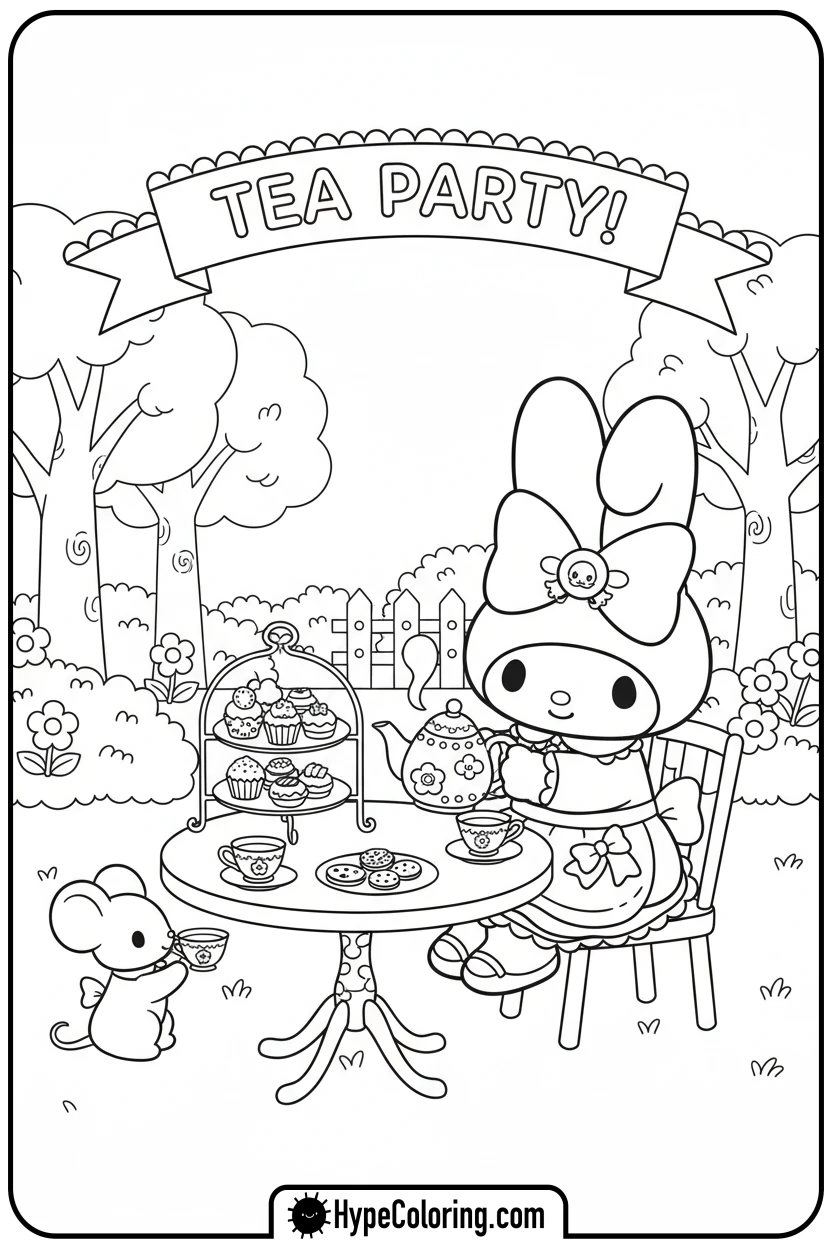 my-melody-tea-party - my melody color pages