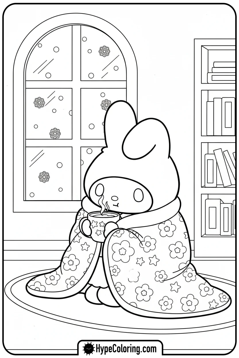 my-melody-cozy-with-hot-cocoa - my melody color pages