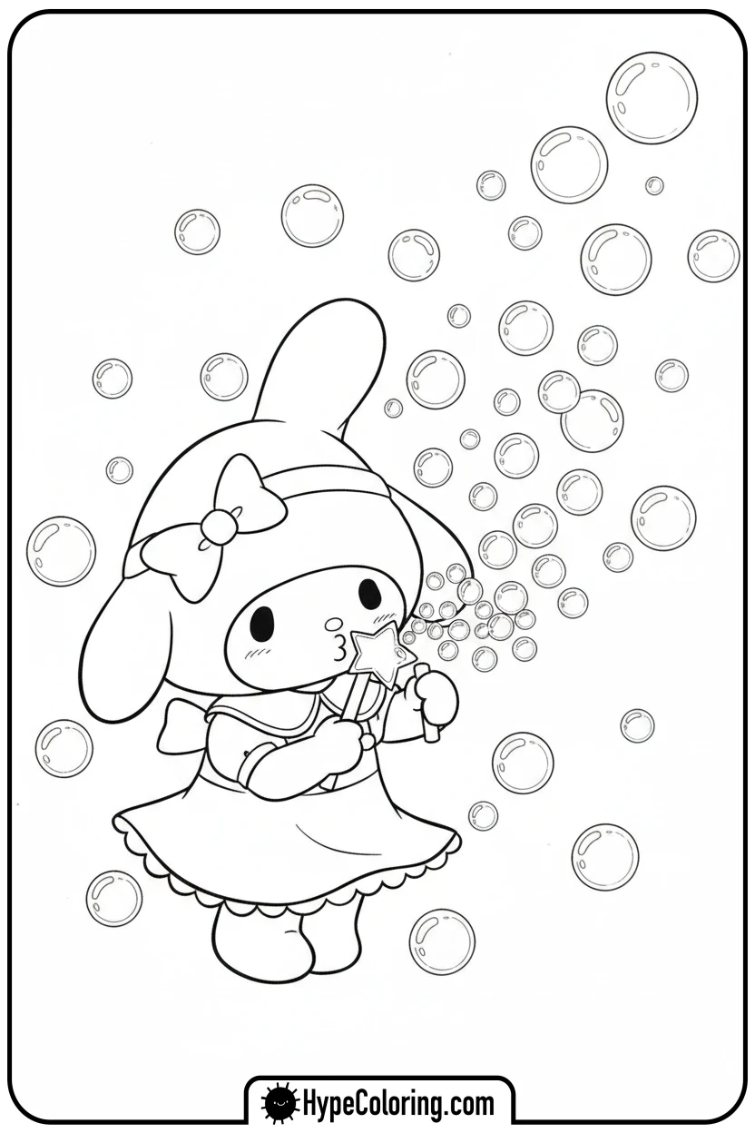 my-melody-blowing-bubbles - my melody color pages