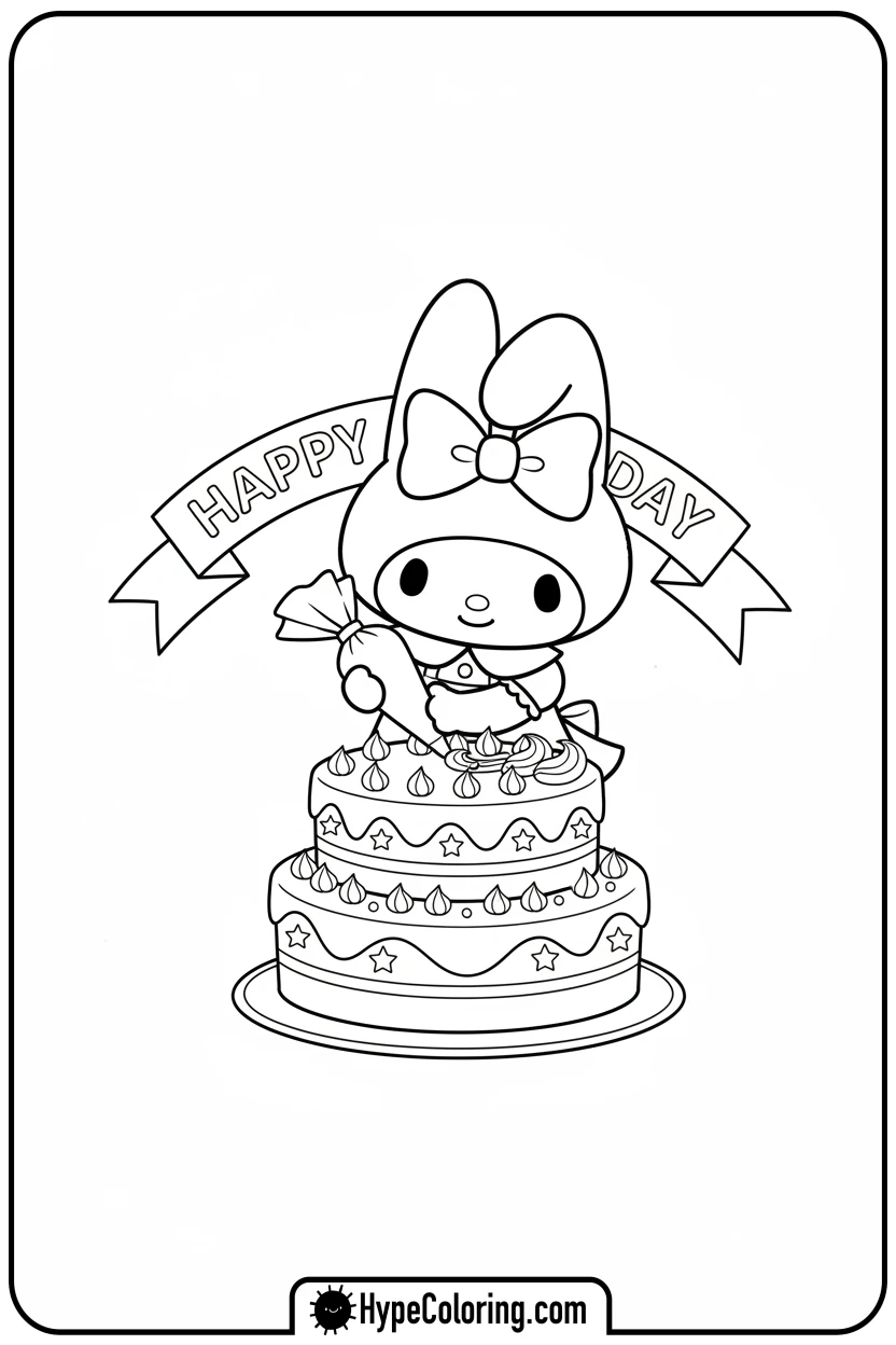 my-melody-decorating-birthday-cake - my melody color pages