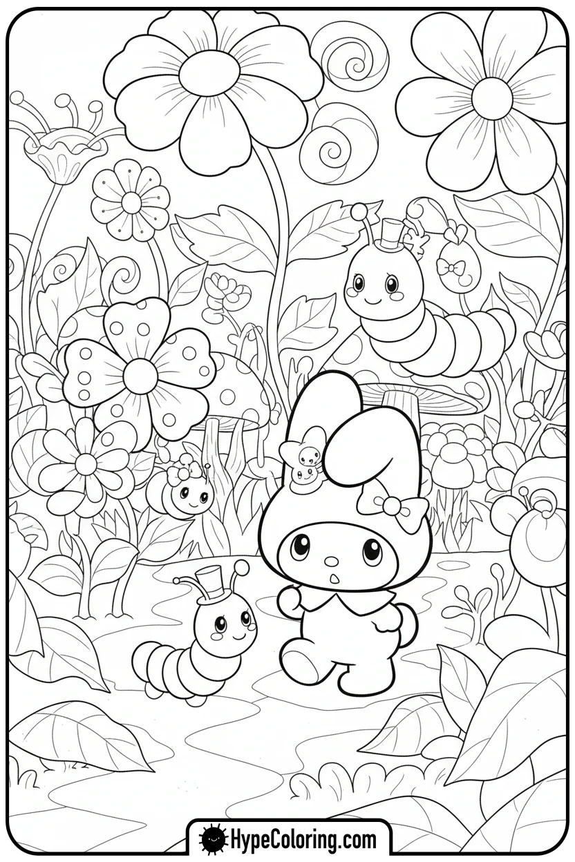 my-melody-exploring-whimsical-garden - my melody color pages