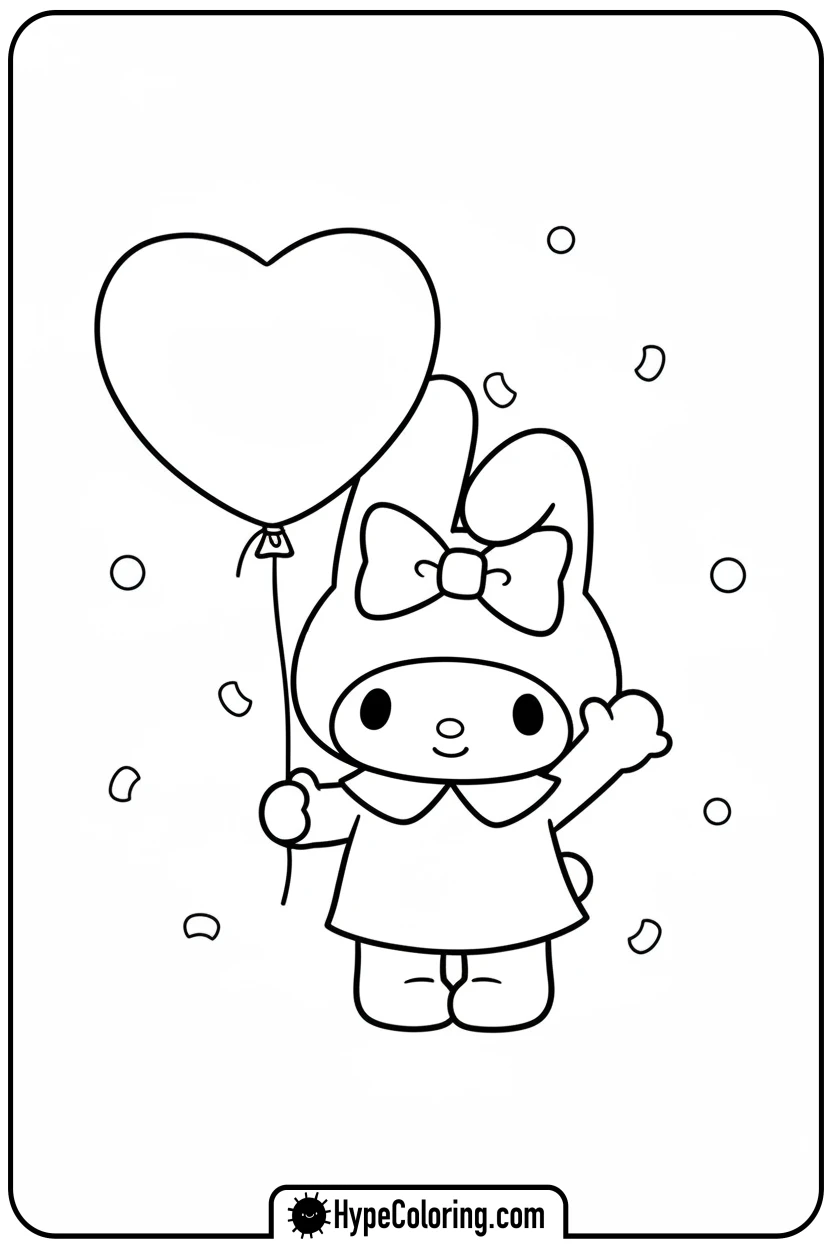 my-melody-holding-heart-balloon - my melody color pages