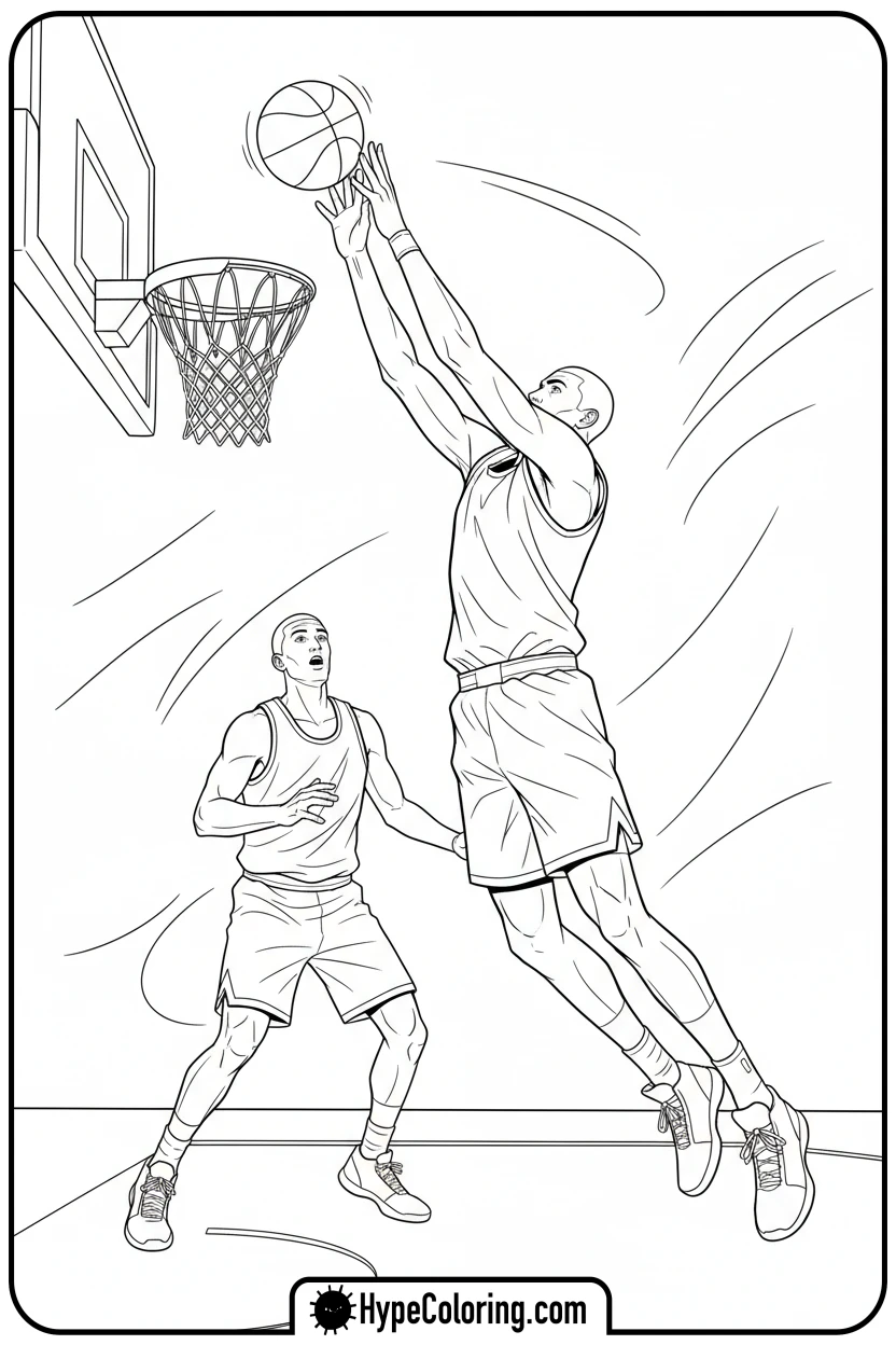 player-blocking-a-shot - nba basketball coloring pages