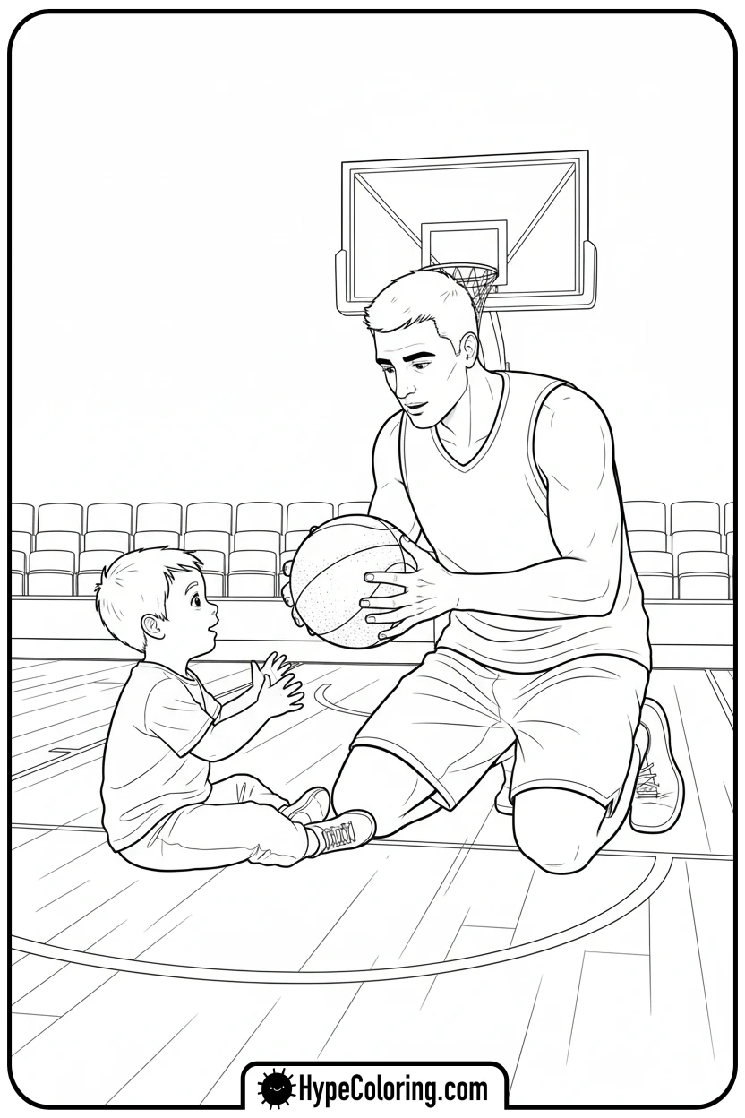 player-coaching-a-child - nba basketball coloring pages