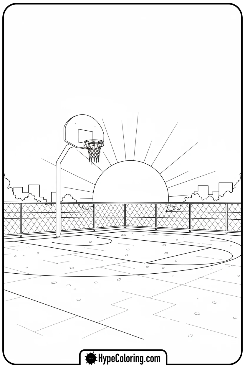 empty-basketball-court-at-sunset - nba basketball coloring pages