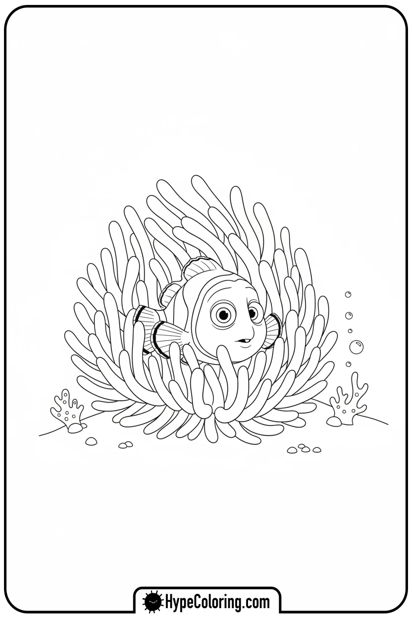 nemo-peeking-from-anemone - nemo color page