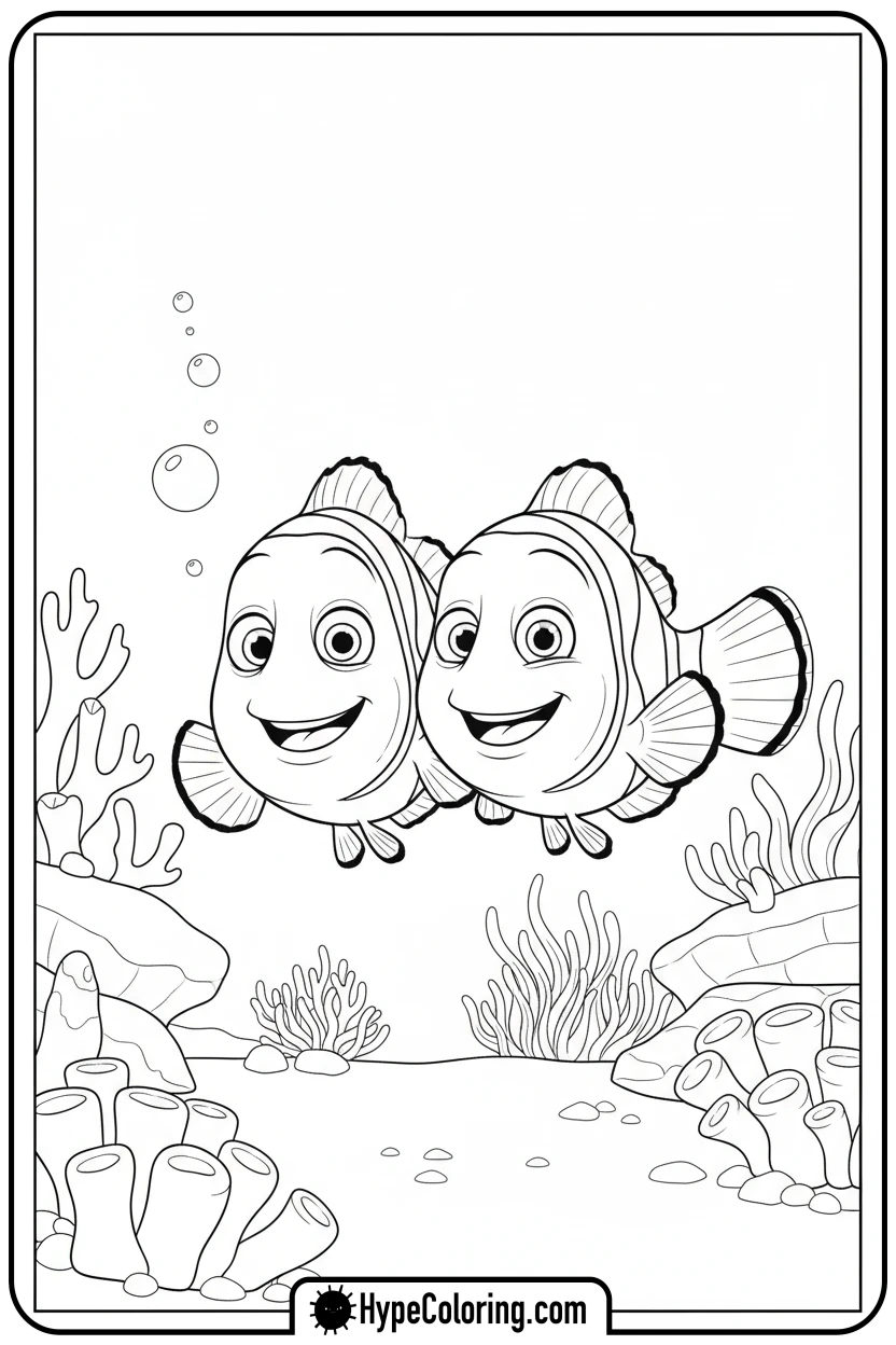 nemo-and-marlin-swimming - nemo color page