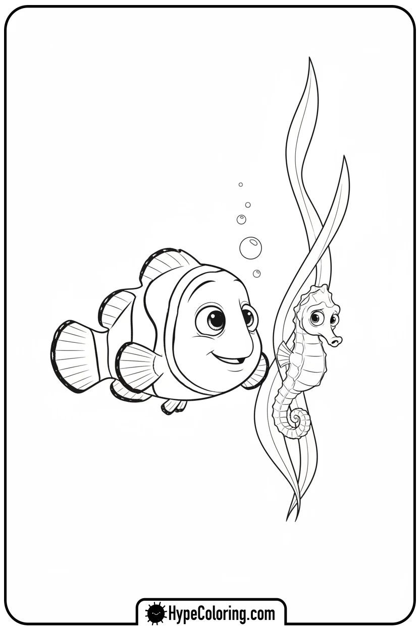 nemo-watching-seahorse - nemo color page
