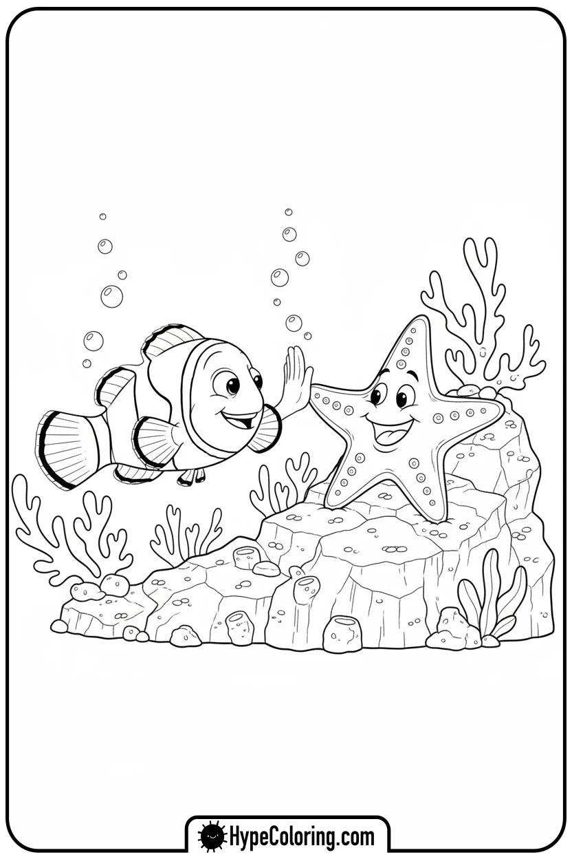 nemo-high-fiving-starfish - nemo color page