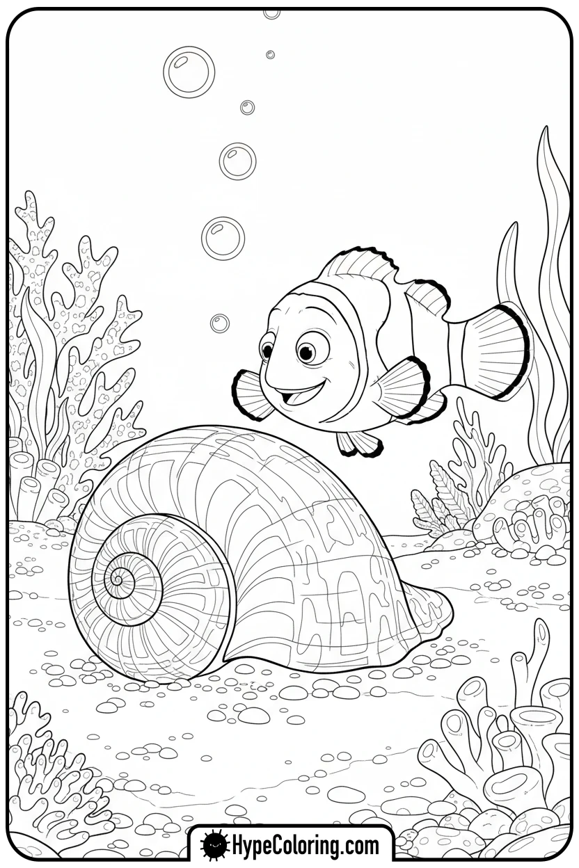 nemo-admiring-seashell - nemo color page