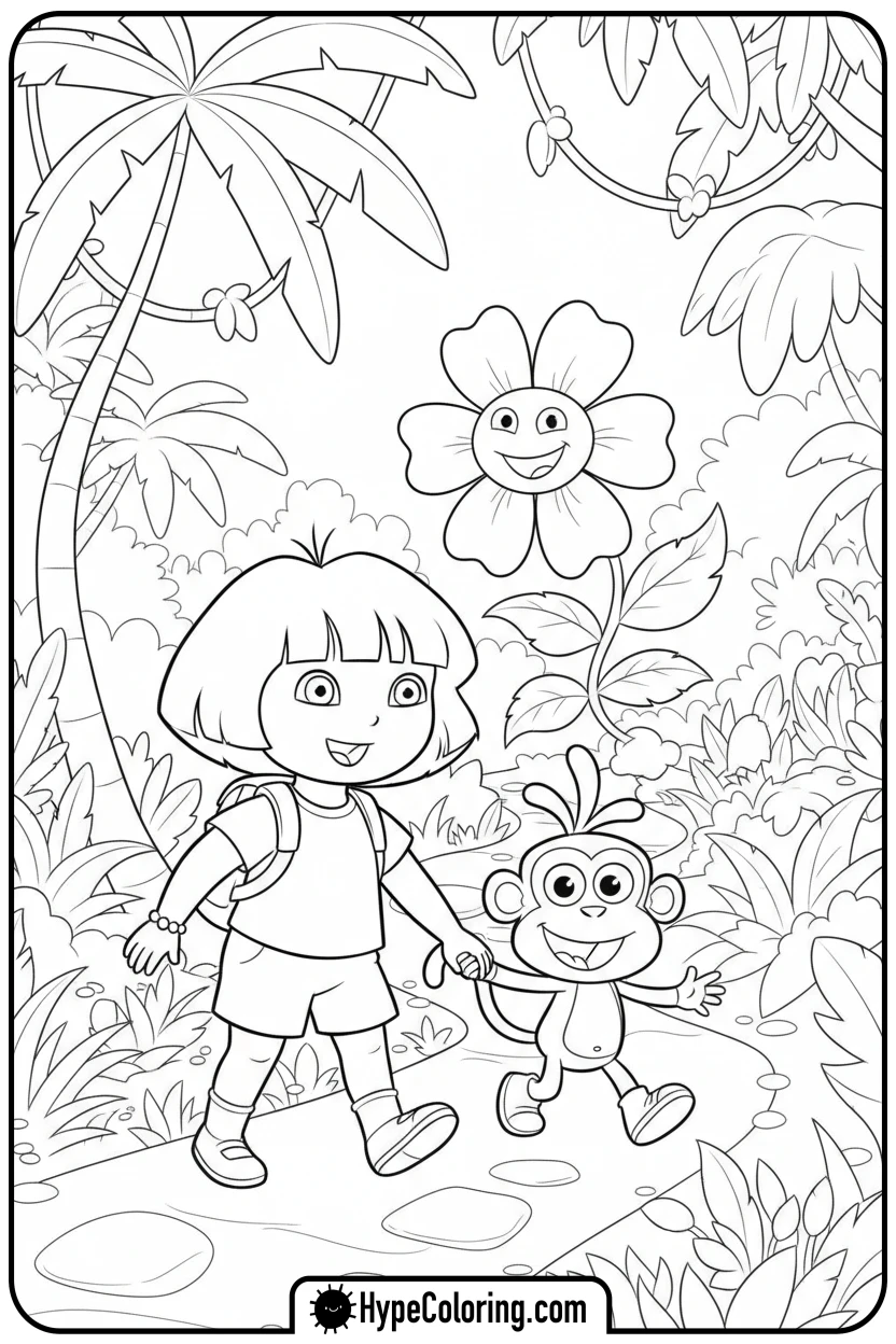 dora-and-boots-walking - nick jr coloring pages
