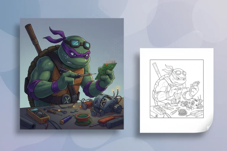 donatello-intently-focused-on-a - ninja turtles coloring page