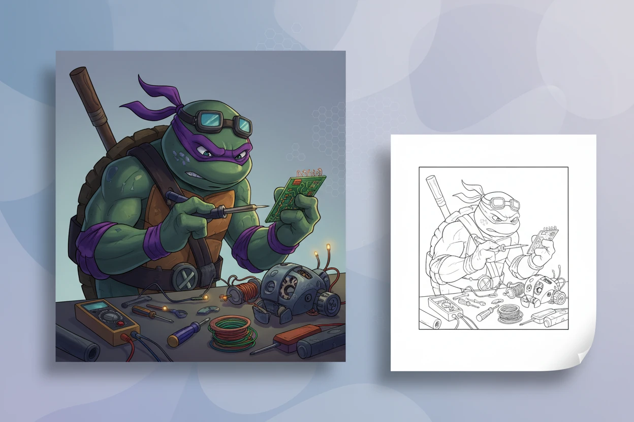 donatello-intently-focused-on-a - ninja turtles coloring page