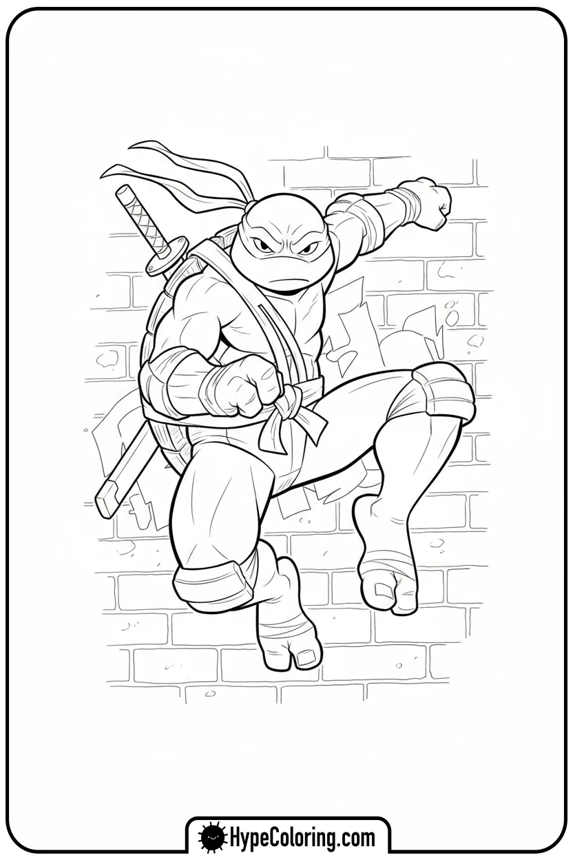 leonardo-jump-kicking - ninja turtles coloring page
