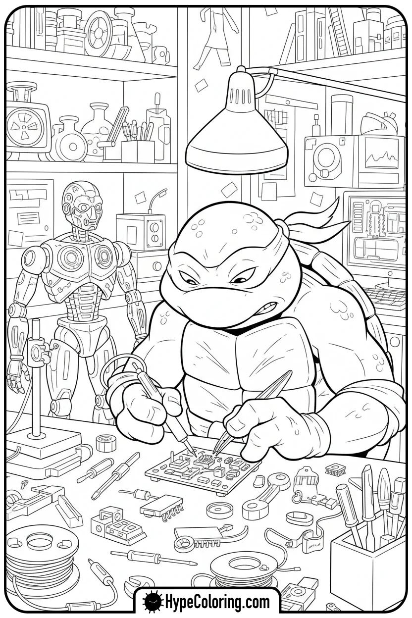 donatello-inventing - ninja turtles coloring page