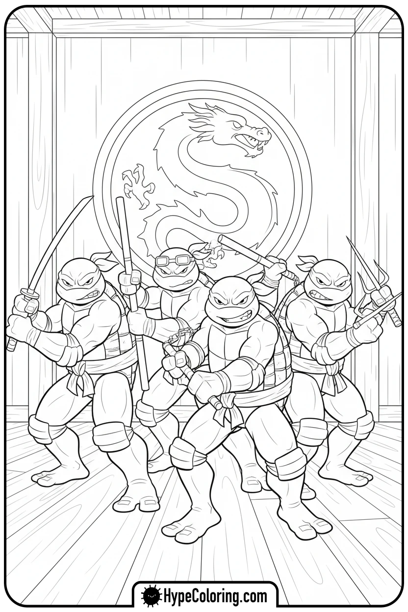 turtles-training-poses - ninja turtles coloring page