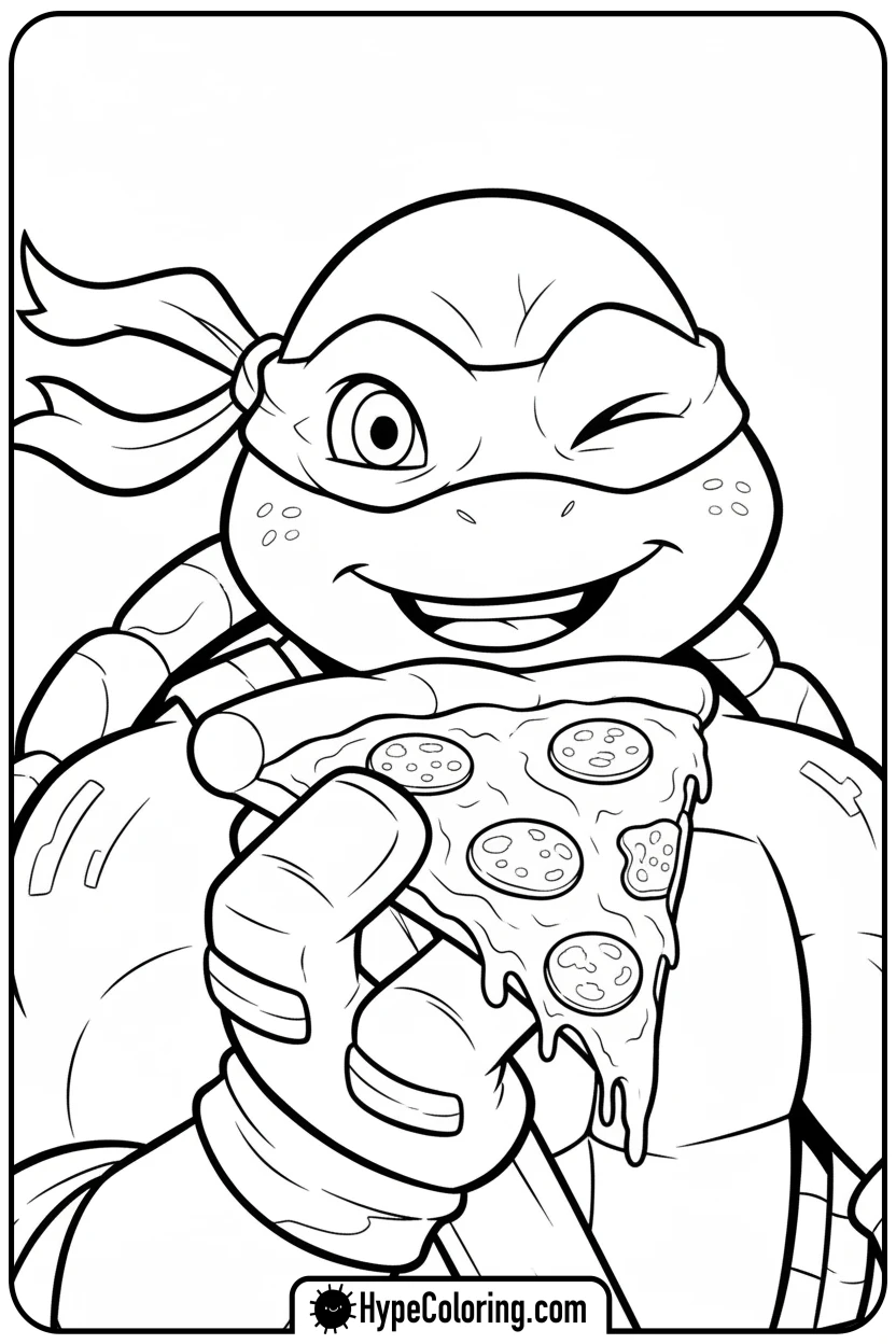 turtle-winking-with-pizza - ninja turtles coloring page