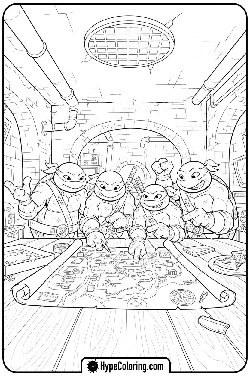 turtles-planning-adventure - ninja turtles coloring page