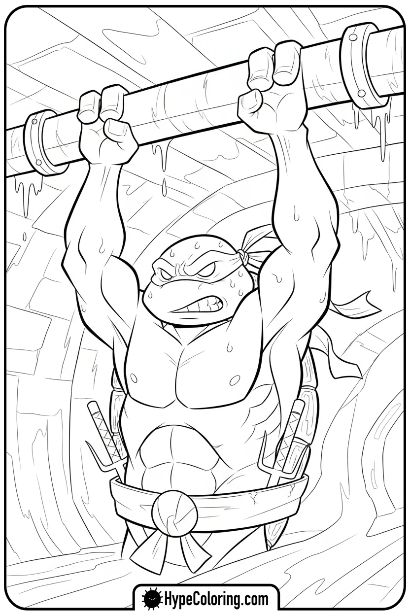 raphael-doing-pull-ups - ninja turtles coloring page