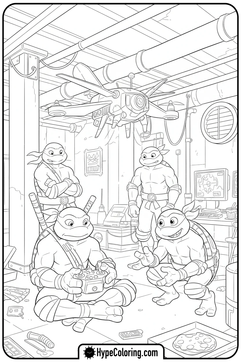 donatello-piloting-drone - ninja turtles coloring page