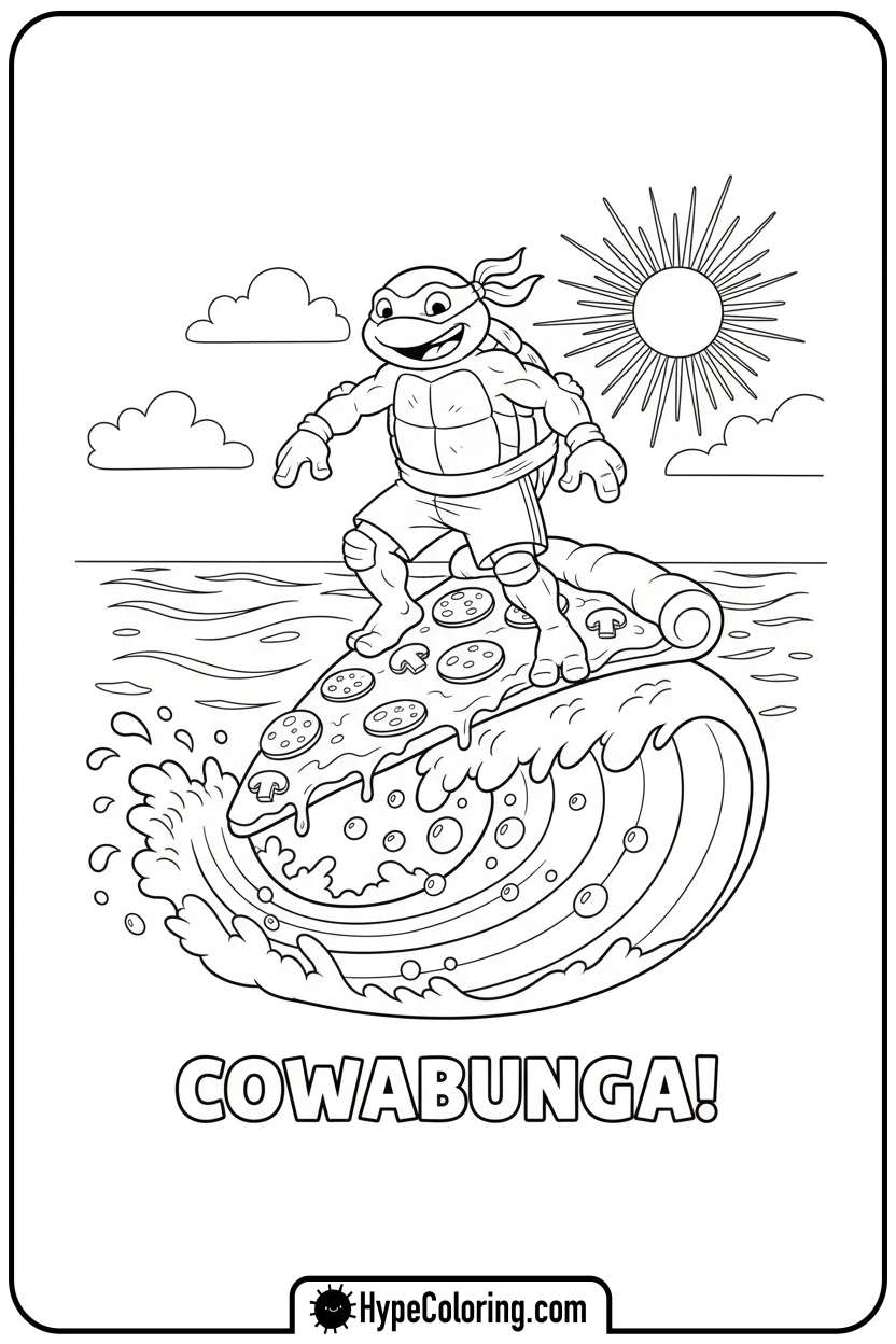 michelangelo-pizza-surfing - ninja turtles coloring page